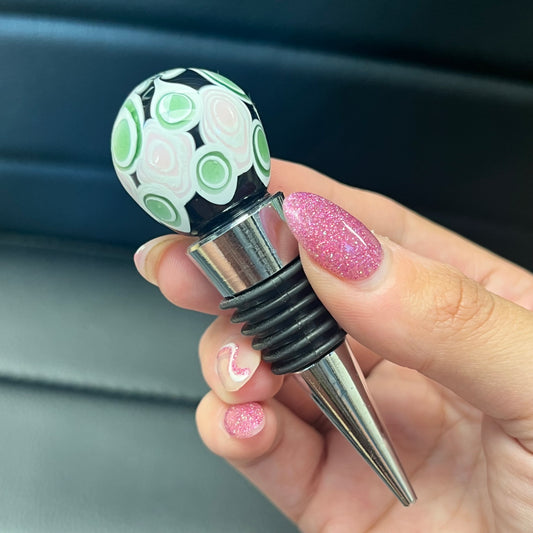 Green And Pink Dot Stack Bottle Stopper